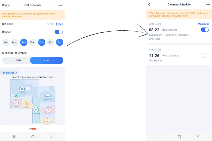 Ein Reinigungsplan wird in der Ecovacs Deebot T10 App erstellt